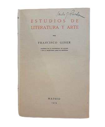 Giner, Francisco.- ÉTUDES DE LITTÉRATURE ET D'ART