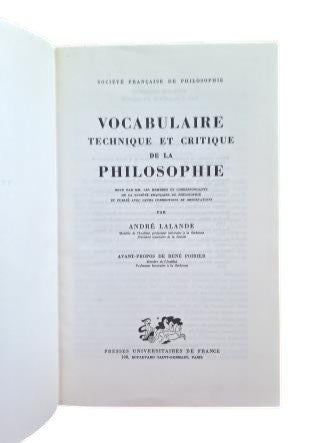 Lalande, André.- VOCABULAIRE TECHNIQUE ET CRITIQUE DE LA PHILOSOPHIE