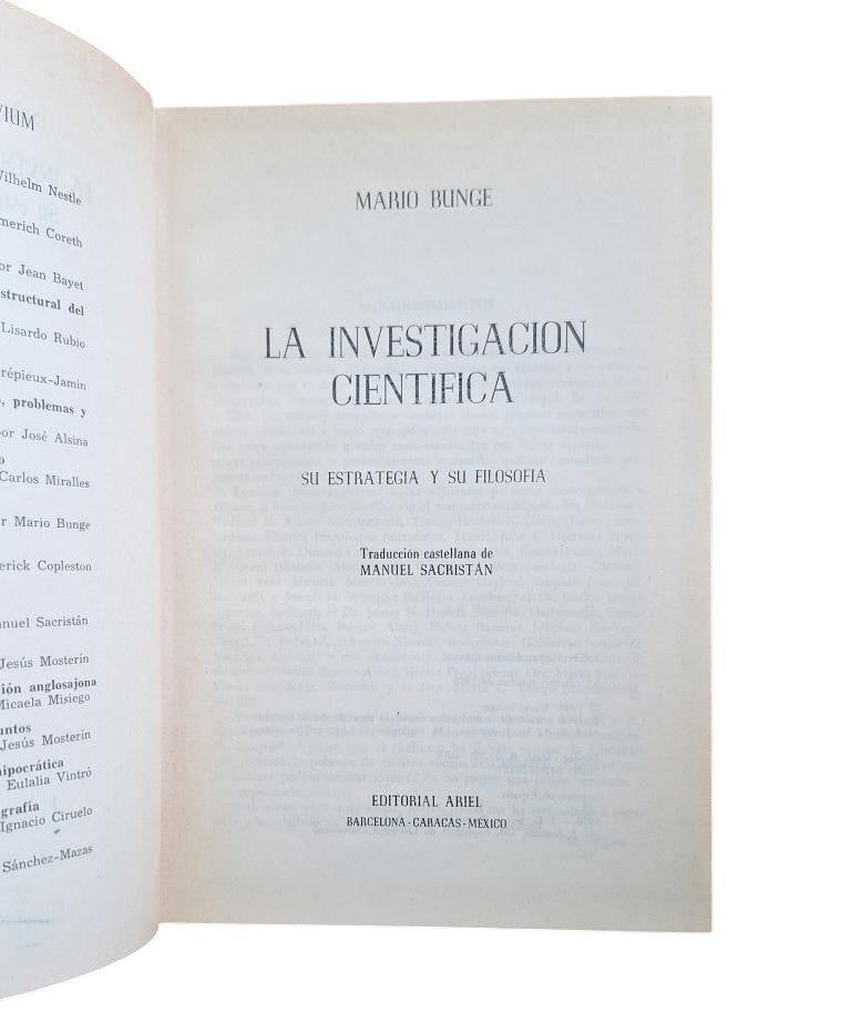 Bunge, Mario.- LA INVESTIGACIÓN CIENTÍFICA. SU ESTRATEGIA Y SU FILOSOFÍA