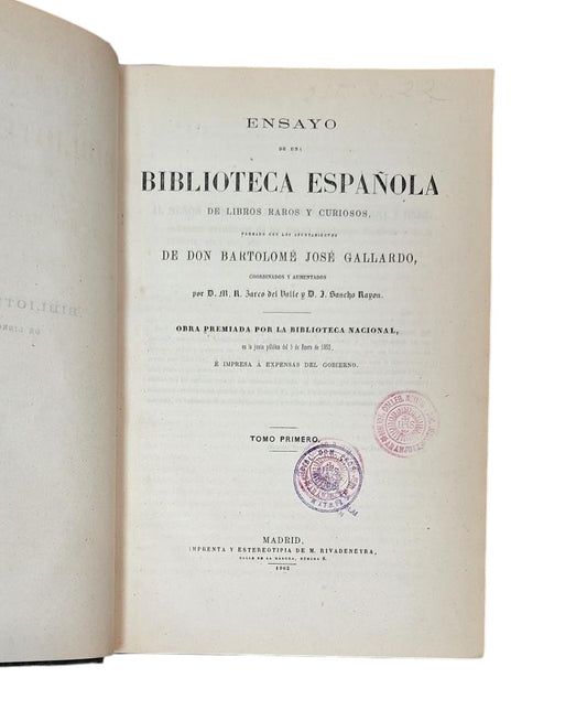 Gallardo, Bartolomé J.- ESSAY ON A SPANISH LIBRARY OF RARE AND CURIOUS BOOKS (I - II)
