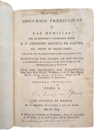 Lanuza, Gerónimo Bautista de.- PREACHABLE DISCOURSES OR HOMILIES (5 VOLUMES)