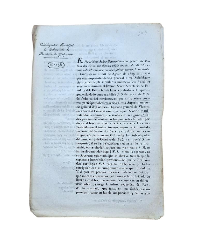 CORREGIMIENTO DE GUIPUZCOA. SOBRE LA OMISIÓN DE MARCAR EN LOS PASAPORTES LA RUTA (1832)