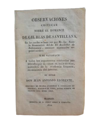 Llorente, JA- OBSERVATIONS CRITIQUES SUR LA ROMANCE DE GIL BLAS DE SANTILLANA