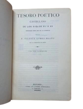 Gómez-Bravo, Vicente.- CASTILIAN POETIC TREASURE FROM THE 12TH TO THE 15TH CENTURIES