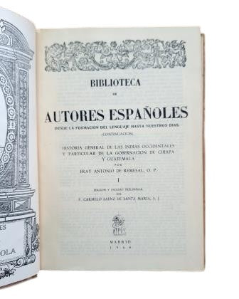 Remesal, Fr. Antonio de.- HISTORIA GENERAL DE LAS INDIAS OCCIDENTALES Y PARTICULAR DE LA GOBERNACIÓN DE CHIAPA Y GUATEMALA (I)