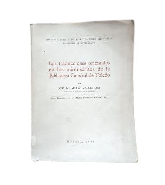 Millás Vallicrosa, J. Mª.- TRADUCTIONS ORIENTALES DANS LES MANUSCRITS DE LA BIBLIOTHÈQUE DE LA CATHÉDRALE DE TOLÉDO