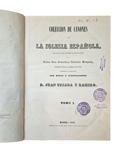 González, FA- COLLECTION OF CANONS OF THE SPANISH CHURCH (5 VOLUMES)