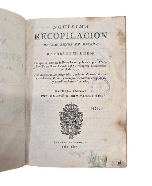 NOVÍSIMA RECOPILACIÓN DE LAS LEYES DE ESPAÑA (12 LIBROS EN 3 VOLS.)