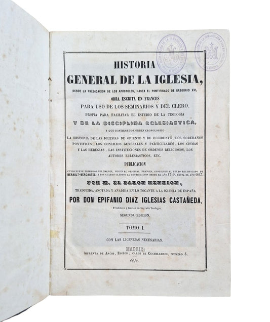 Baron Henrion.- HISTORIA GENERAL DE LA IGLESIA (8 TOMOS)