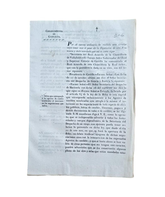 GUIPUZCOA DISTRICT. ON WHAT CORRESPONDS TO THE APPOINTED EXCHANGE AGENTS TO INTERVENE IN THE NEGATIONS INDICATED (1831)
