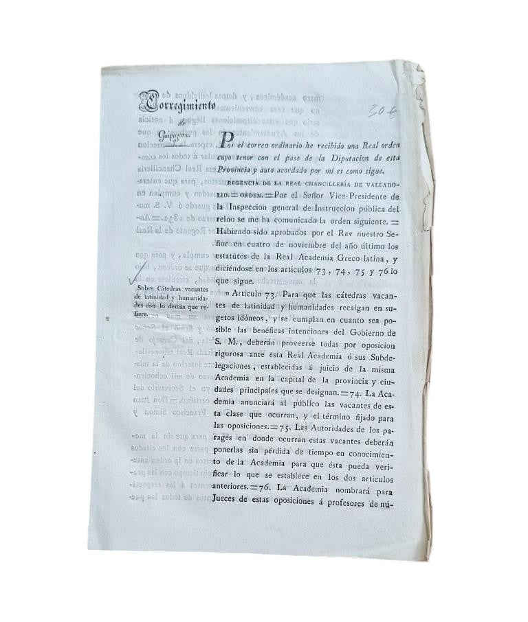 CORREGIMIENTO DE GUIPUZCOA. SOBRE CÁTEDRAS VACANTES DE LATINIDAD Y HUMANIDADES CON LO DEMÁS QUE REFIERE (1832)