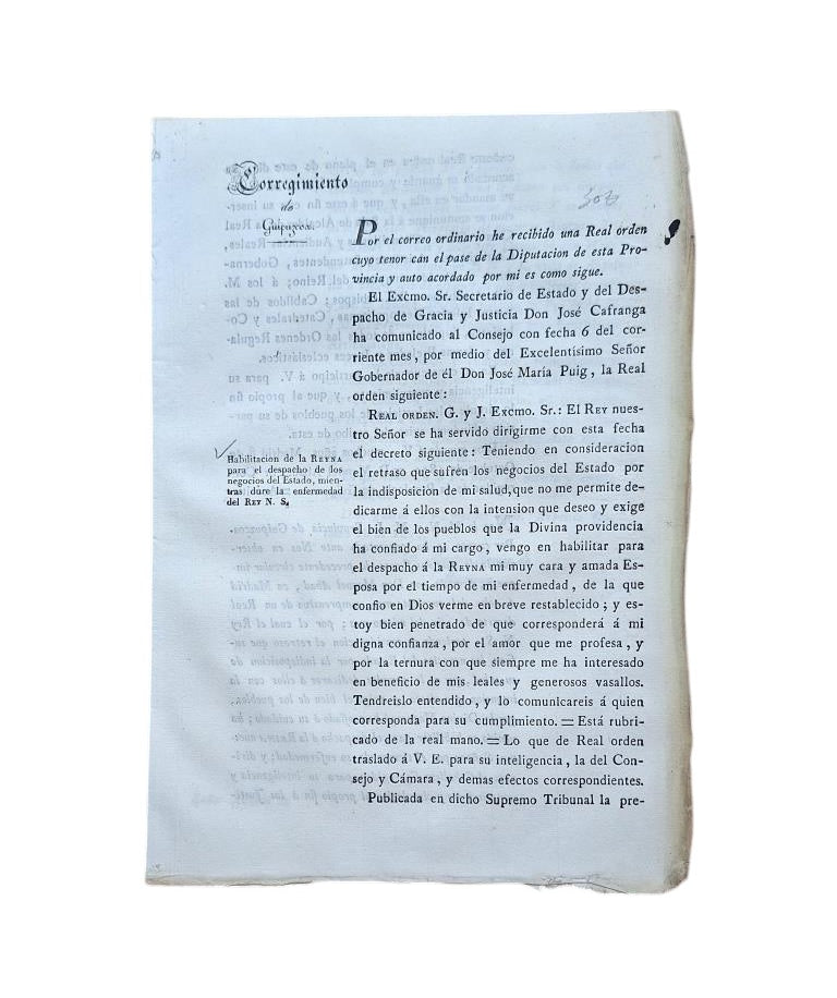 GUIPUZCOA DISTRICT. AUTHORIZATION OF THE QUEEN TO CONDUCT THE BUSINESS OF THE STATE (1832)