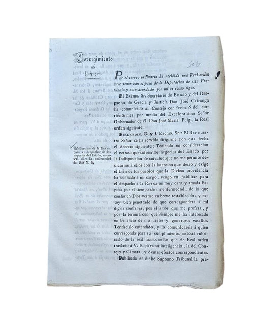 GUIPUZCOA DISTRICT. AUTHORIZATION OF THE QUEEN TO CONDUCT THE BUSINESS OF THE STATE (1832)