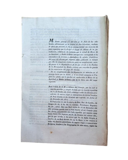 GUIPUZCOA DISTRICT. EXEMPTION FROM THE PAYMENT OF THE TITHE FOR LAND CULTIVATORS AND PLANTERS OF FRUIT TREES