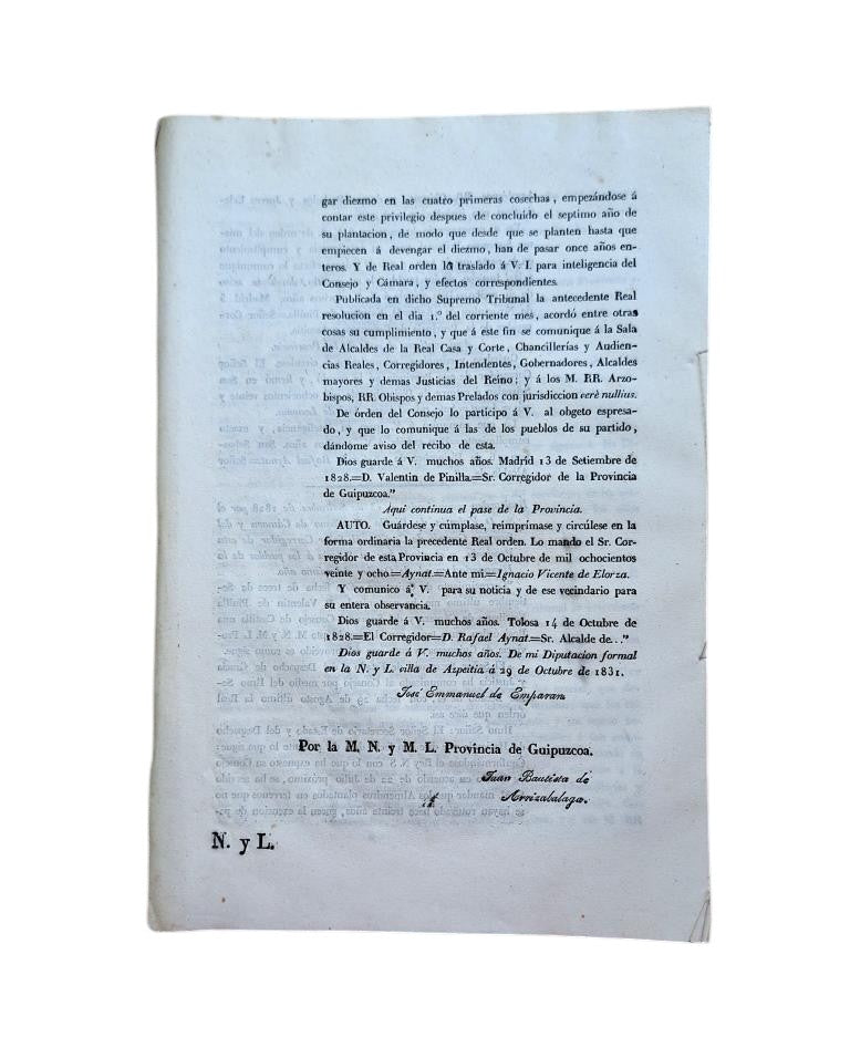 GUIPUZCOA DISTRICT. EXEMPTION FROM THE PAYMENT OF THE TITHE FOR LAND CULTIVATORS AND PLANTERS OF FRUIT TREES