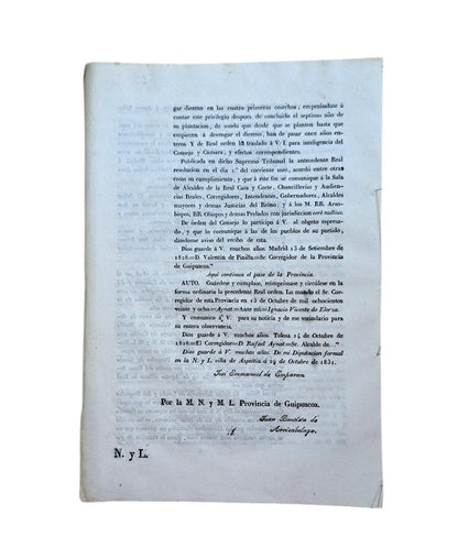 GUIPUZCOA DISTRICT. EXEMPTION FROM THE PAYMENT OF THE TITHE FOR LAND CULTIVATORS AND PLANTERS OF FRUIT TREES