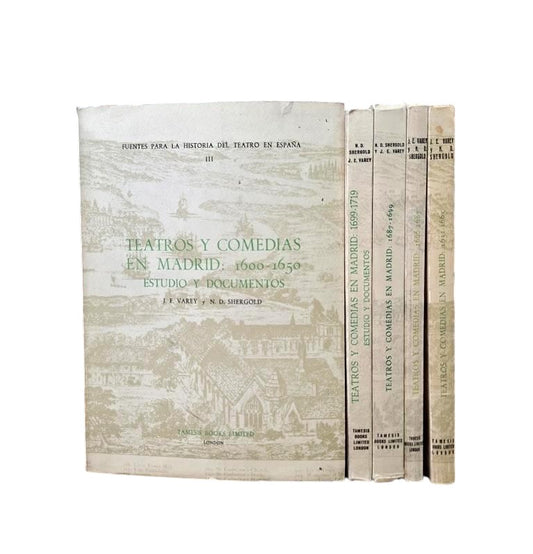 Varey, JE &amp; Shergold, ND - THÉÂTRES ET COMÉDIES À MADRID. ÉTUDES ET DOCUMENTS. 5 VOLUMES CORRÉLATIFS