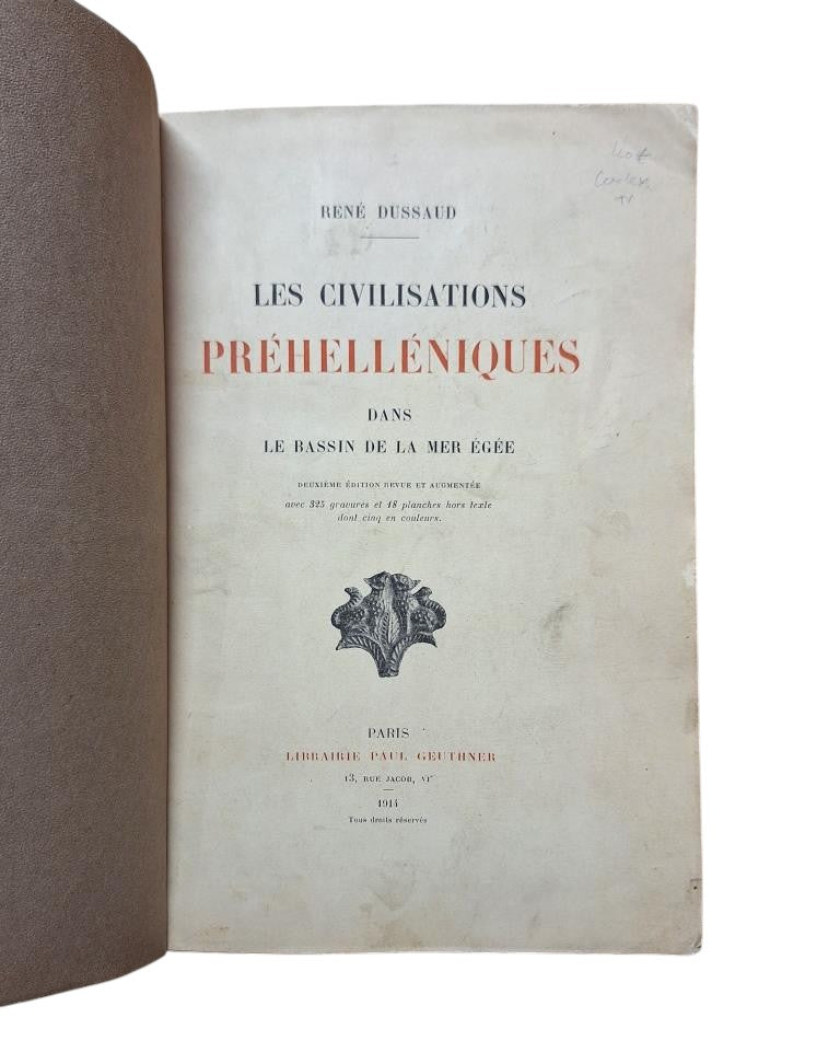 Dussaud, René.- LES CIVILISATIONS PRÉHELLÉNIQUES DANS LE BASSIN DE LA MER ÉGÉE