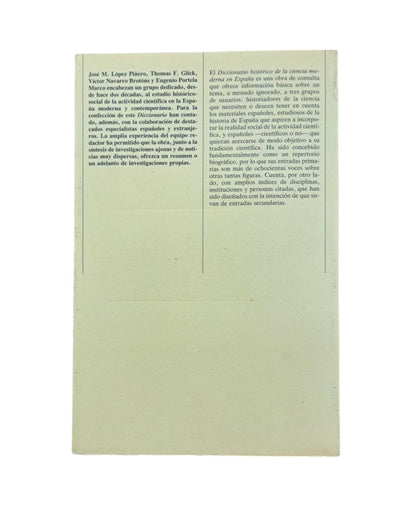 López Piñero, José M &amp; Glick, Thomas &amp; Navarro Brotóns, Víctor &amp; Portela Marco, Eugenio.- DICTIONNAIRE HISTORIQUE DE LA SCIENCE MODERNE EN ESPAGNE