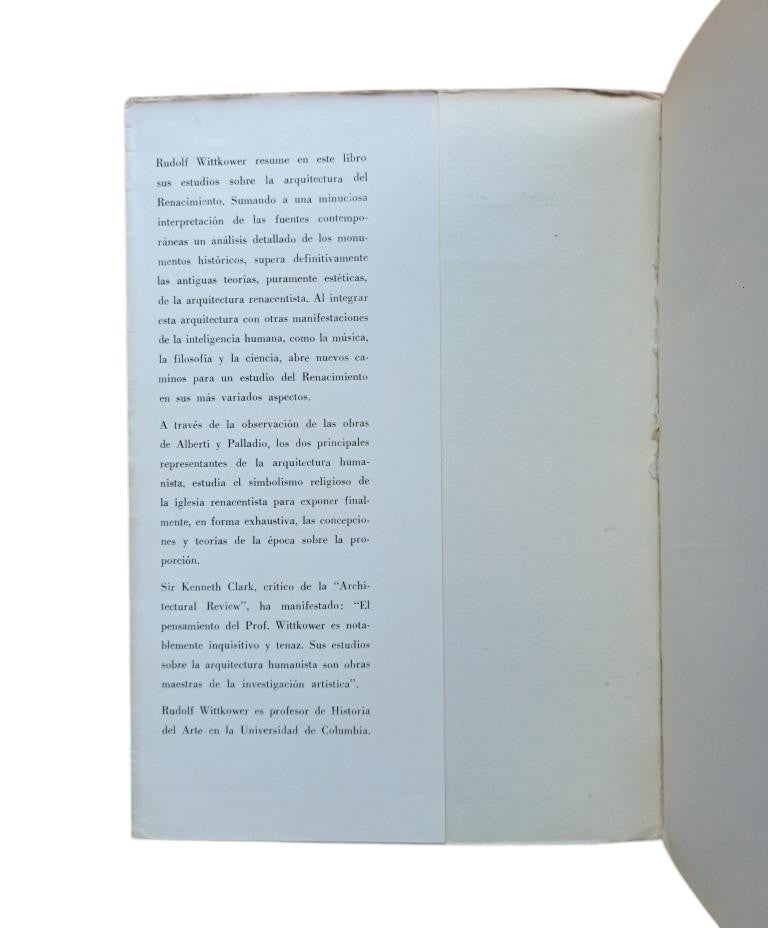 Wittkower, Rudolf.- LA ARQUITECTURA EN LA EDAD DEL HUMANISMO