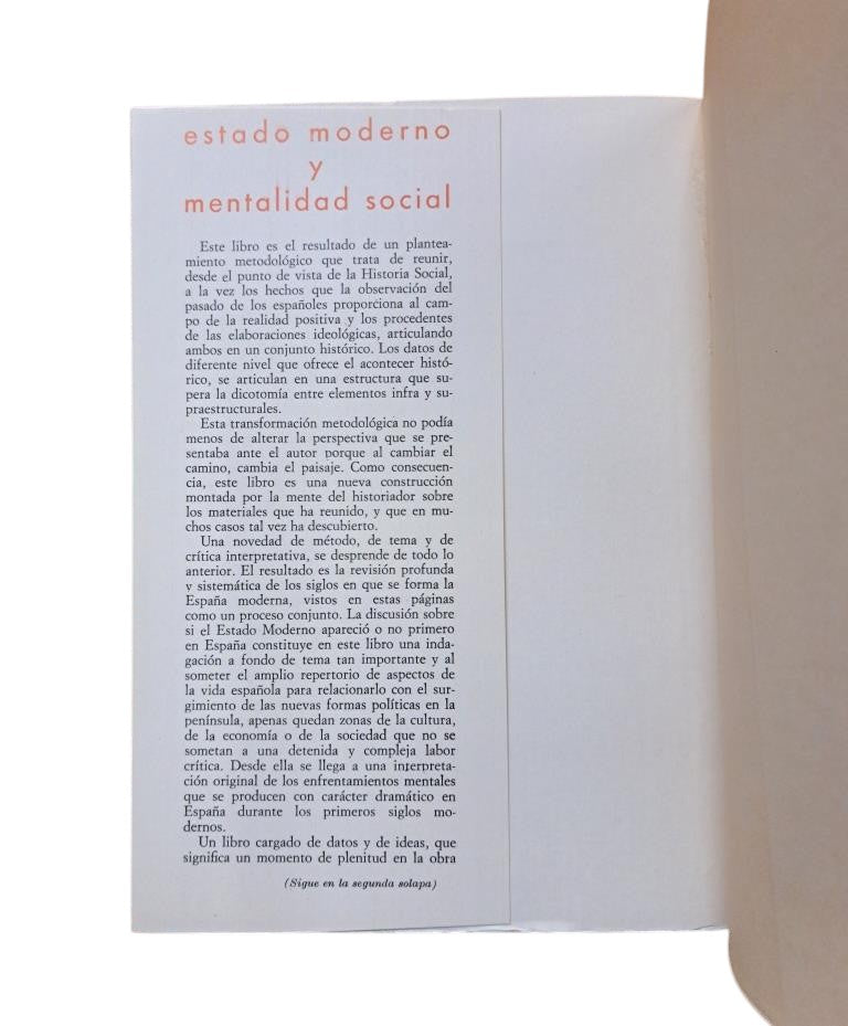 Maravall, José Antonio.- MODERN STATE AND SOCIAL MENTALITY. 15TH TO 17TH CENTURIES (I-II)
