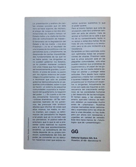 Friedman, Yona.- UTOPÍAS REALIZABLES