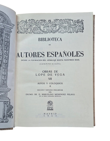 Vega, Lope de.- AUTOS Y COLOQUIOS (3 VOLS.)