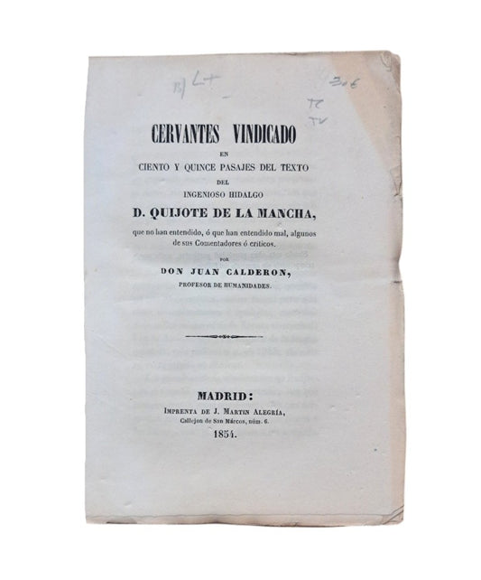 Calderón, Juan.- CERVANTES VINDICADO
