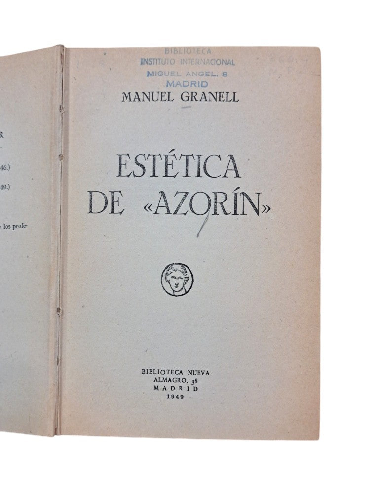 Granell, Manuel.- ESTÉTICA DE AZORÍN
