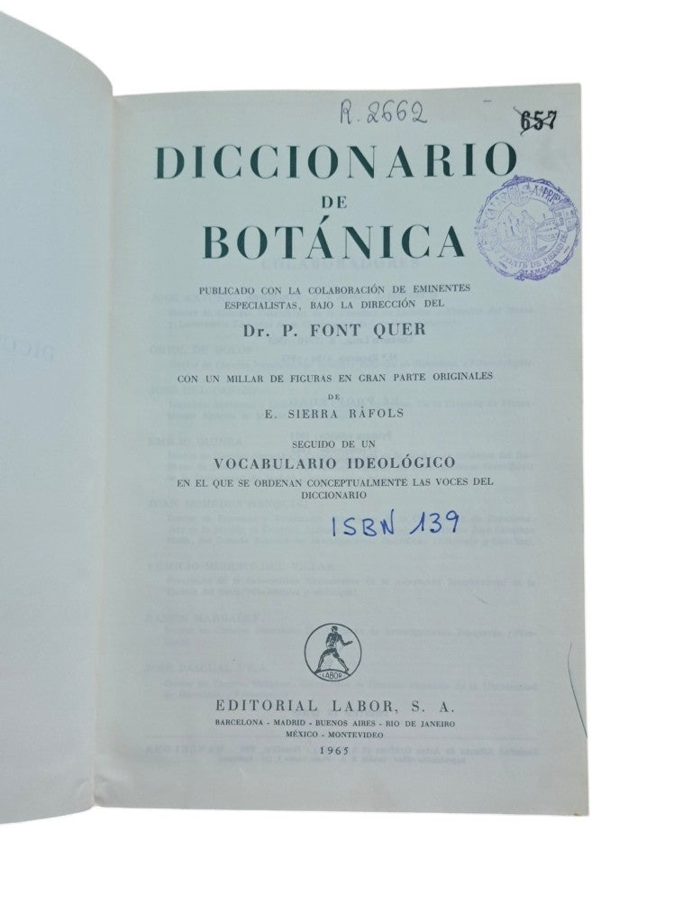 Font Quer, Dr. P.- DICCIONARIO DE BOTÁNICA