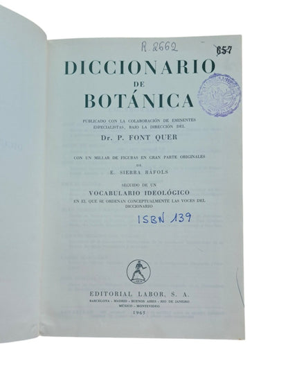 Font Quer, Dr. P.- DICCIONARIO DE BOTÁNICA