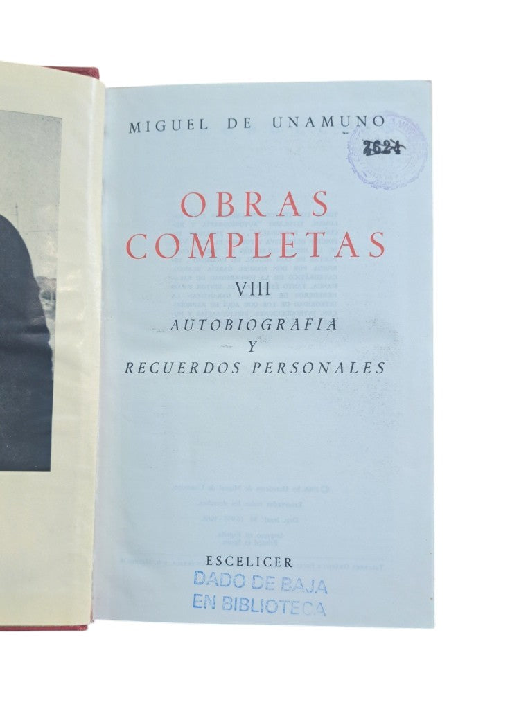 Unamuno, Miguel de.- OBRAS COMPLTEAS VIII (AUTOBIOGRAFÍA Y RECUERDOS PERSONALES)