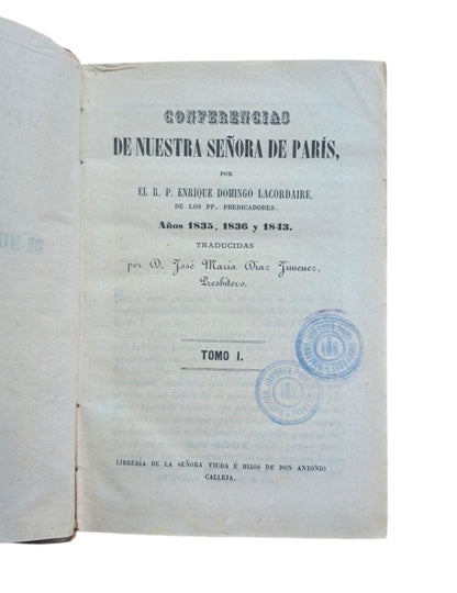 Lacordaire, E. D.- CONFERENCIAS DE NUESTRA SEÑORA DE PARÍS (2 VOLS. 4 TOMOS)