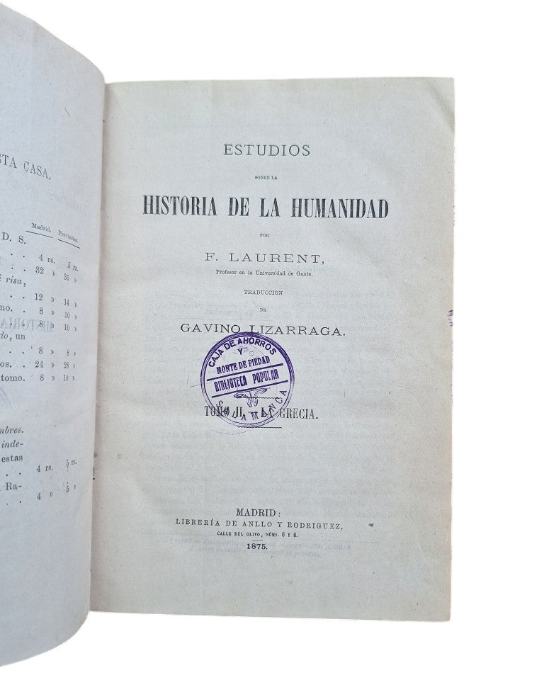 Laurent, F.- ESTUDIOS SOBRE LA HISTORIA DE LA HUMANIDAD II. LA GRECIA