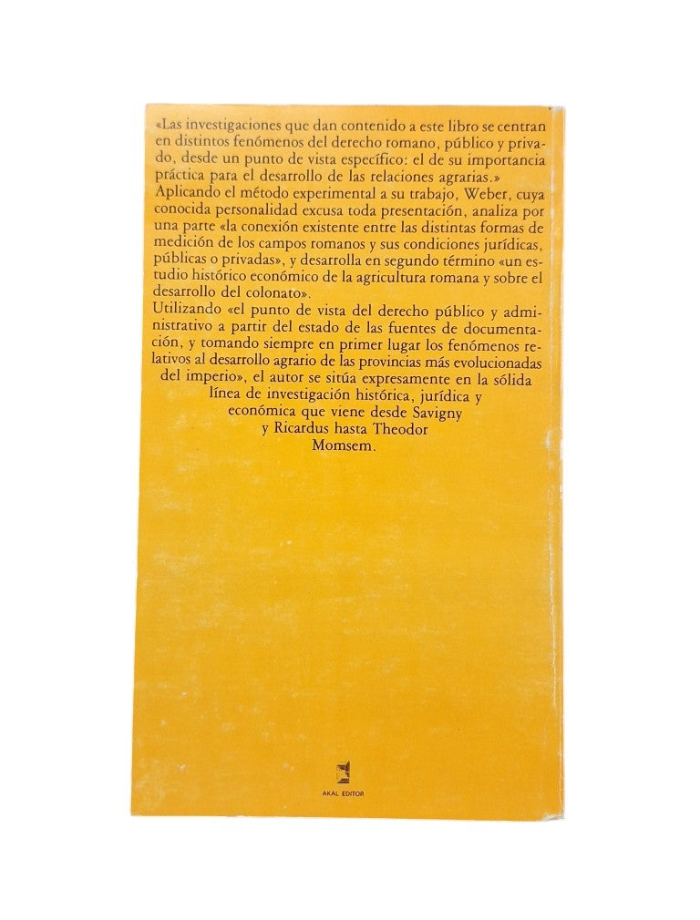 Weber, Max.- HISTORIA AGRARIA ROMANA