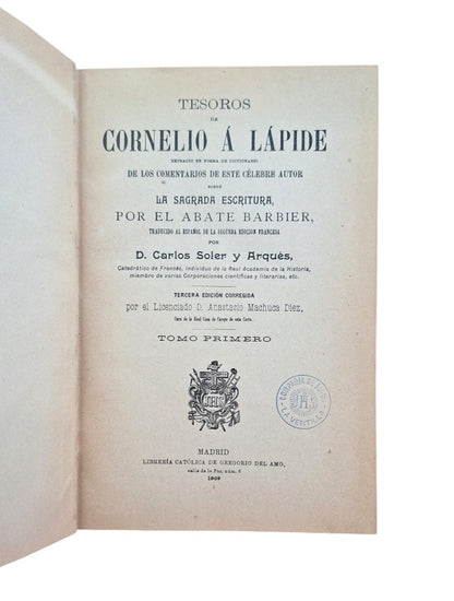 Barbier, Abate.- TESOROS DE CORNELIO A LÁPIDE (4 VOLS.)