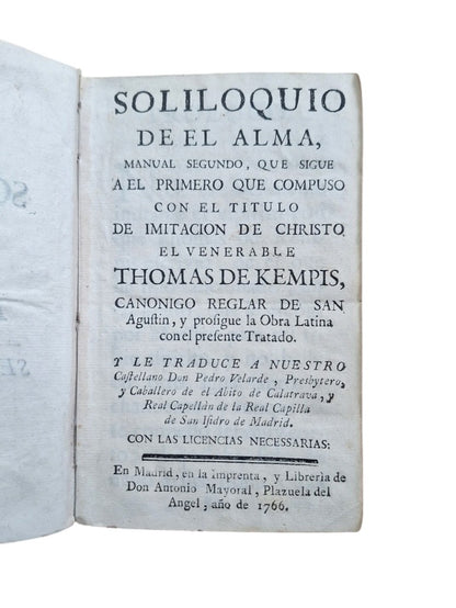Kempis, Thomas de.- SOLILOQUIO DE EL ALMA, MANUAL SEGUNDO