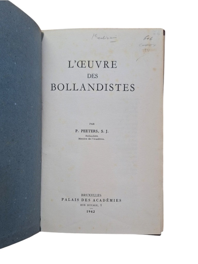 Peeters, Paul.- L'OEUVRE DES BOLLANDISTES (1ª ed)