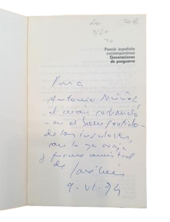 Cano, José Luis.- POESÍA ESPAÑOLA CONTEMPORÁNEA. LAS GENERACIONES DE POSGUERRA (Dedicado)