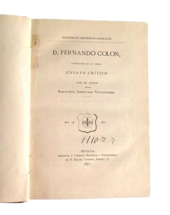 Harrisse, Henry.- D. FERNANDO COLÓN, HISTORIADOR DE SU PADRE. ENSAYO CRÍTICO.