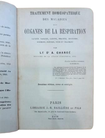 Chargé, Dr. A.- TRAITEMENT HOMÉOPATHIQUE DES MALADIES DES ORGANES DE LA RESPIRATION