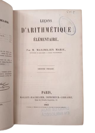 Marie, Maximilien.- LEÇONS D’ ARITHMÉTIQUE ÉLÉMENTAIRE