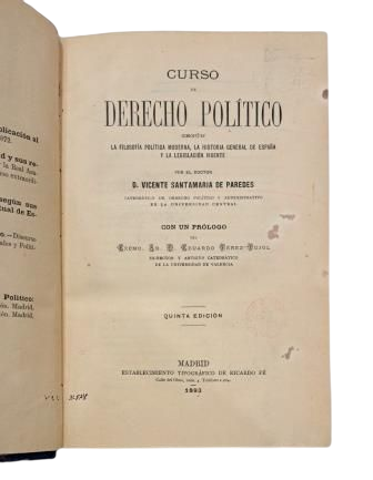 Santamaría de Paredes, Vicente.- COURSE ON POLITICAL LAW ACCORDING TO MODERN POLITICS